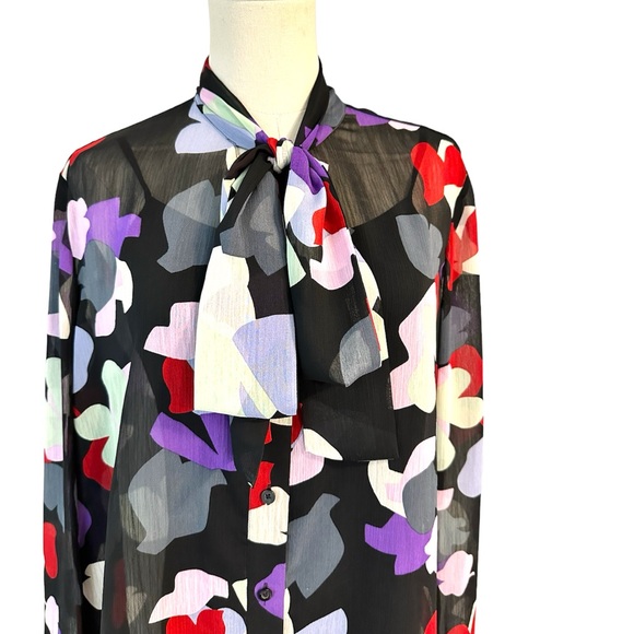 Emporio Armani Sheer Floral Blouse with Tie Collar - Picture 9 of 9